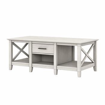 Bush Business Furniture Key West Coffee Table with Storage, Linen White Oak