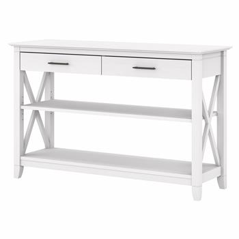 Bush Business Furniture Key West Console Table with Drawers and Shelves, 47.20 in L x 15.67 in W x 30 in H, Pure White Oak