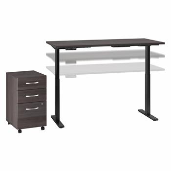 Bush Business Furniture Move 60 Series 72&quot;W x 30&quot;D Height Adjustable Standing Desk with Storage, Storm Gray with Black Base