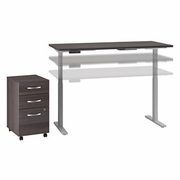Bush Business Furniture Move 60 Series 60&quot;W x 30&quot;D Height Adjustable Standing Desk with Storage, Storm Gray with Cool Gray Metallic Base
