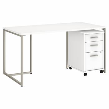 Bush Business Furniture Office by kathy ireland&#174; Method 60&quot;W Table Desk With 3-Drawer Mobile File Cabinet, White