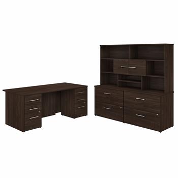 Bush Business Furniture Office 500 72&quot;W x 36&quot;D Executive Desk with Drawers, Lateral File Cabinets and Hutch, Black Walnut