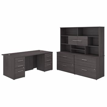 Bush Business Furniture Office 500 72&quot;W x 36&quot;D Executive Desk with Drawers, Lateral File Cabinets and Hutch, Storm Gray