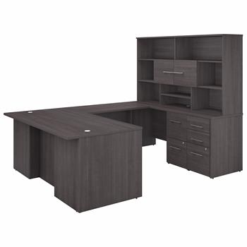 Bush Business Furniture Office 500 72&quot;W U Shaped Executive Desk with Drawers and Hutch, Storm Gray