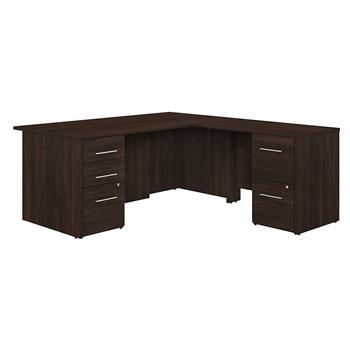 Bush Business Furniture Office 500 L-Shaped Executive Desk With Drawers, 72&quot;W, Black Walnut
