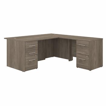 Bush Business Furniture Office 500 L-Shaped Executive Desk With Drawers, 72&quot;W, Modern Hickory