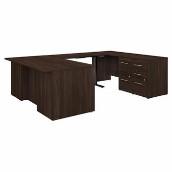 Bush Business Furniture Office 500 72&quot;W Height Adjustable U-Shaped Executive Desk With Drawers, Black Walnut