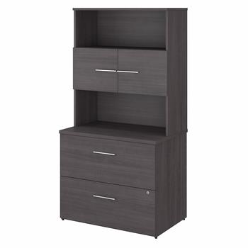 Bush Business Furniture Office 500 36&quot;W 2 Drawer Lateral File Cabinet with Hutch, Storm Gray