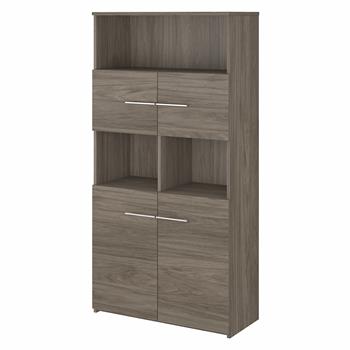 Bush Business Furniture Office 500 5-Shelf Bookcase With Doors, Modern Hickory