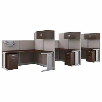 Bush Business Furniture Office In An Hour 3 Person L-Shaped Cubicle Workstations, Mocha Cherry