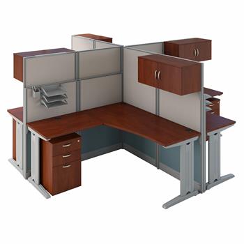 Bush Business Furniture Office in an Hour 4 Person L-Shaped Cubicle Workstations, Hansen Cherry