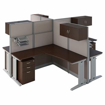 Bush Business Furniture Office In An Hour 4-Person L-Shaped Cubicle Workstations, Mocha Cherry