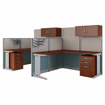 Bush Business Furniture Office In An Hour 2-Person L-Shaped Cubicle Workstations, Hansen Cherry