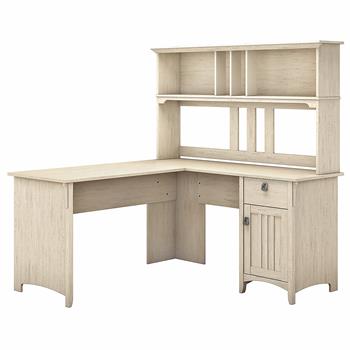 Bush Business Furniture Salinas 60&quot;W L-Shaped Desk with Hutch, Antique White