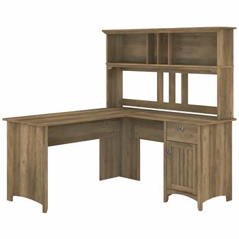 Bush Business Furniture Salinas 60&quot;W L-Shaped Desk with Hutch, Reclaimed Pine