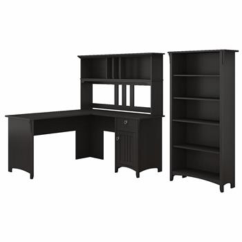 Bush Business Furniture Salinas 60&quot;W L-Shaped Desk with Hutch and 5-Shelf Bookcase, Vintage Black