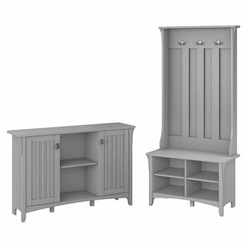 Bush Business Furniture Salinas Entryway Storage Set with Hall Tree, Shoe Bench and Accent Cabinet, Cape Cod Gray
