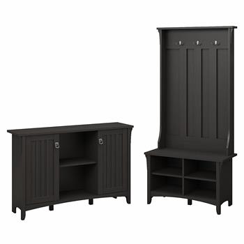 Bush Business Furniture Salinas Entryway Storage Set with Hall Tree, Shoe Bench and Accent Cabinet, Vintage Black