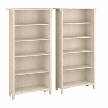 Bush Business Furniture Salinas Tall 5-Shelf Bookcase, Set of 2, Antique White