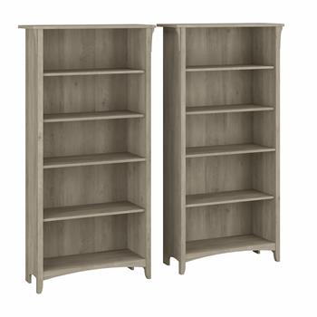Bush Business Furniture Salinas Tall 5-Shelf Bookcase, Set of 2, Driftwood Gray