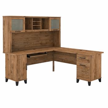 Bush Business Furniture Somerset 72&quot;W L-Shaped Desk with Hutch, Fresh Walnut