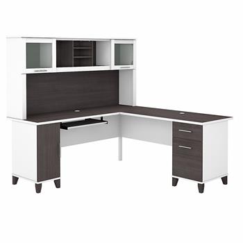 Bush Business Furniture Somerset 72&quot;W L-Shaped Desk with Hutch, White and Storm Gray