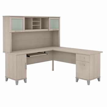 Bush Business Furniture Somerset 72&quot;W L-Shaped Desk with Hutch, Sand Oak