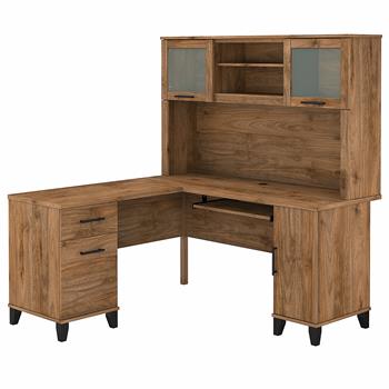 Bush Business Furniture Somerset 60&quot;W L-Shaped Desk with Hutch, Fresh Walnut