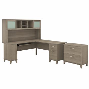 Bush Business Furniture Somerset 72&quot;W L-Shaped Desk with Hutch and Lateral File Cabinet, Ash Gray