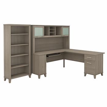 Bush Business Furniture Somerset 72&quot;W L-Shaped Desk with Hutch and 5-Shelf Bookcase, Ash Gray