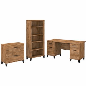 Bush Business Furniture Somerset 60&quot;W Office Desk with Lateral File Cabinet and 5-Shelf Bookcase, Fresh Walnut
