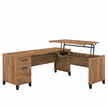 Bush Business Furniture Somerset 72&quot;W 3-Position Sit to Stand L-Shaped Desk, Fresh Walnut
