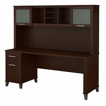 Bush Business Furniture Somerset 72&quot;W Office Desk with Drawers and Hutch, Mocha Cherry