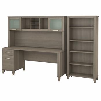 Bush Business Furniture Somerset 72&quot;W Office Desk with Hutch and 5-Shelf Bookcase, Ash Gray