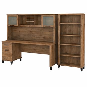 Bush Business Furniture Somerset 72&quot;W Office Desk with Hutch and 5-Shelf Bookcase, Fresh Walnut