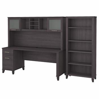 Bush Business Furniture Somerset 72&quot;W Office Desk with Hutch and 5-Shelf Bookcase, Storm Gray