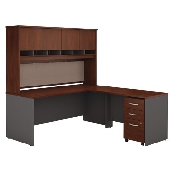 Bush Business Furniture Business Furniture Series C, 72 in W L Shaped Desk with Hutch and Mobile File Cabinet, Hansen Cherry