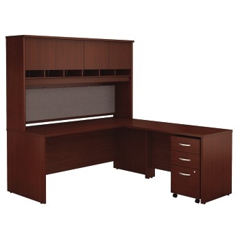 Bush Business Furniture Business Furniture Series C, 72 in W L Shaped Desk with Hutch and Mobile File Cabinet, Mahogany