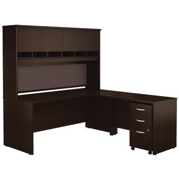 Bush Business Furniture Business Furniture Series C, 72 in W L Shaped Desk with Hutch and Mobile File Cabinet, Mocha Cherry