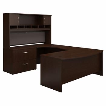 Bush Business Furniture Series C 72W Left Handed Bow Front U Shaped Desk with Hutch and Storage in Mahogany 