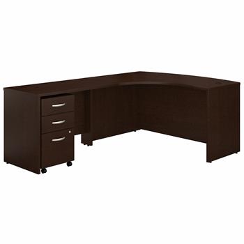 Bush Business Furniture Series C Left Handed L-Shaped Desk With Mobile File Cabinet, Mocha Cherry