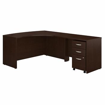 Bush Business Furniture Series C Right Handed L-Shaped Desk With Mobile File Cabinet, Mocha Cherry