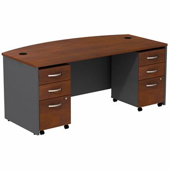 Bush Business Furniture Series C Bowfront Shell Desk With Two 3-Drawer Mobile Pedestals, 72&quot;W