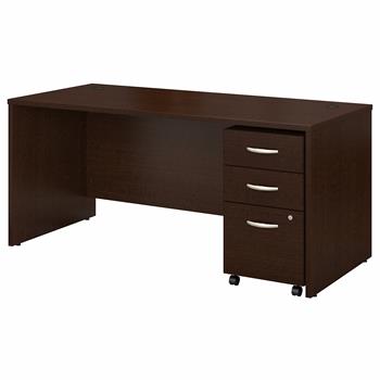 Bush Business Furniture Series C 66&quot;W x 30&quot;D Office Desk With Mobile File Cabinet, Mocha Cherry