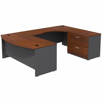 Bush Business Furniture Series C Bow Front Right Handed U-Station Desk With 2-Drawer Lateral File, 72&quot;W