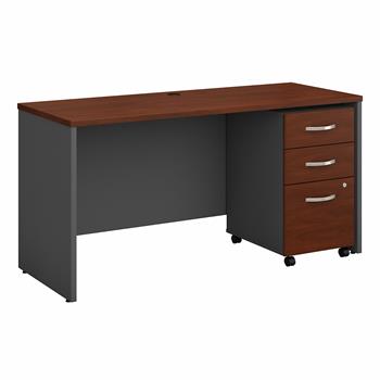 Bush Business Furniture Series C Office Desk With Mobile File Cabinet, 60&quot;W X 24&quot;D, Hansen Cherry