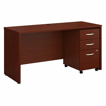 Bush Business Furniture Series C Office Desk With Mobile File Cabinet, 60&quot;W X 24&quot;D, Mahogany