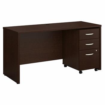 Bush Business Furniture Series C 60&quot;W x 24&quot;D Office Desk With Mobile File Cabinet, Mocha Cherry