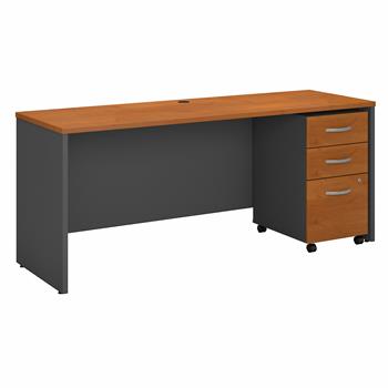 Bush Business Furniture Series C 72&quot;W x 24&quot;D Office Desk with Mobile File Cabinet, Natural Cherry