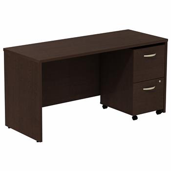 Bush Business Furniture Series C 60&quot;W Desk/Credenza Shell with 2-Drawer Mobile Pedestal, Mocha Cherry